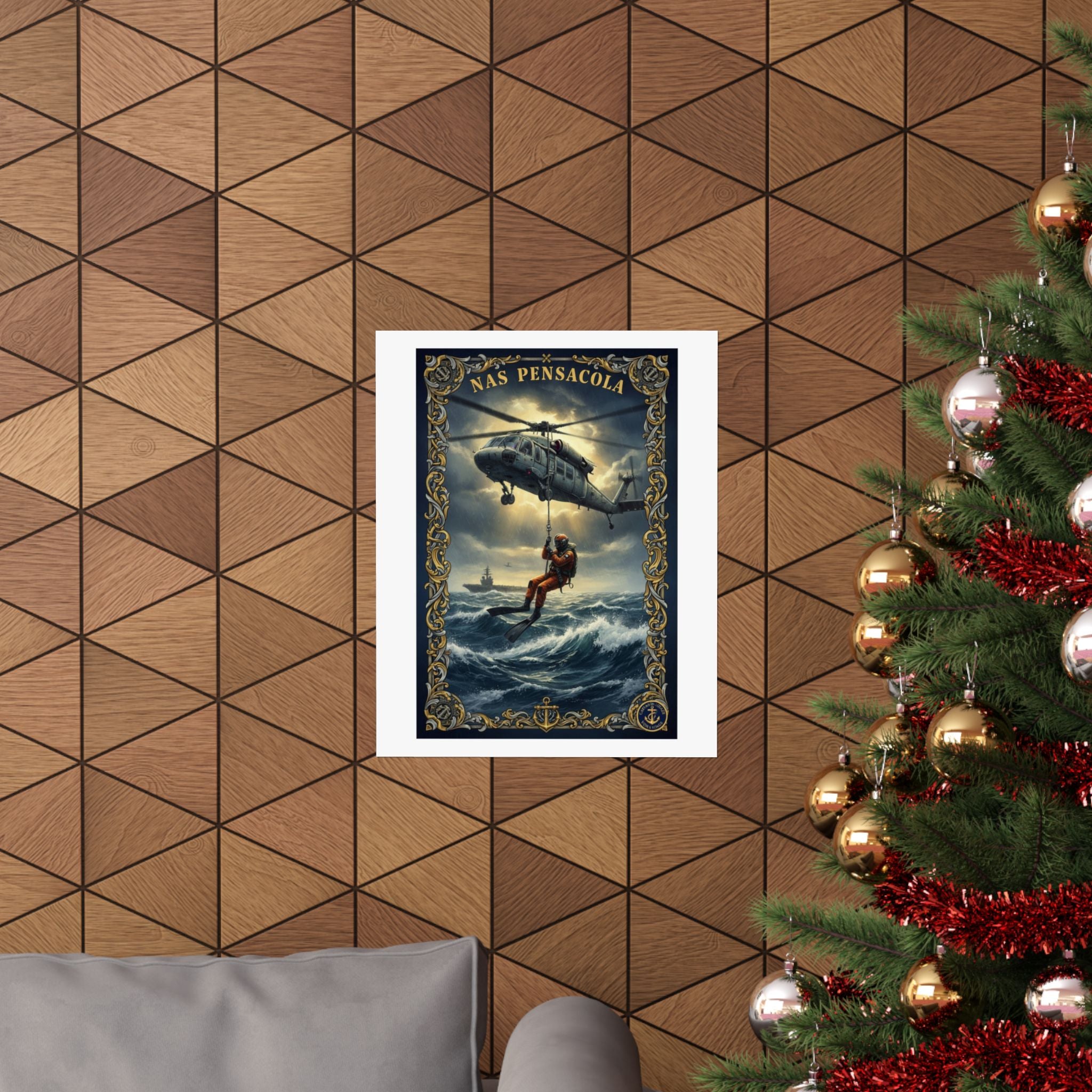 NAS Pensacola Rescue Helicopter Matte Poster — Search & Rescue Nautical Wall Art