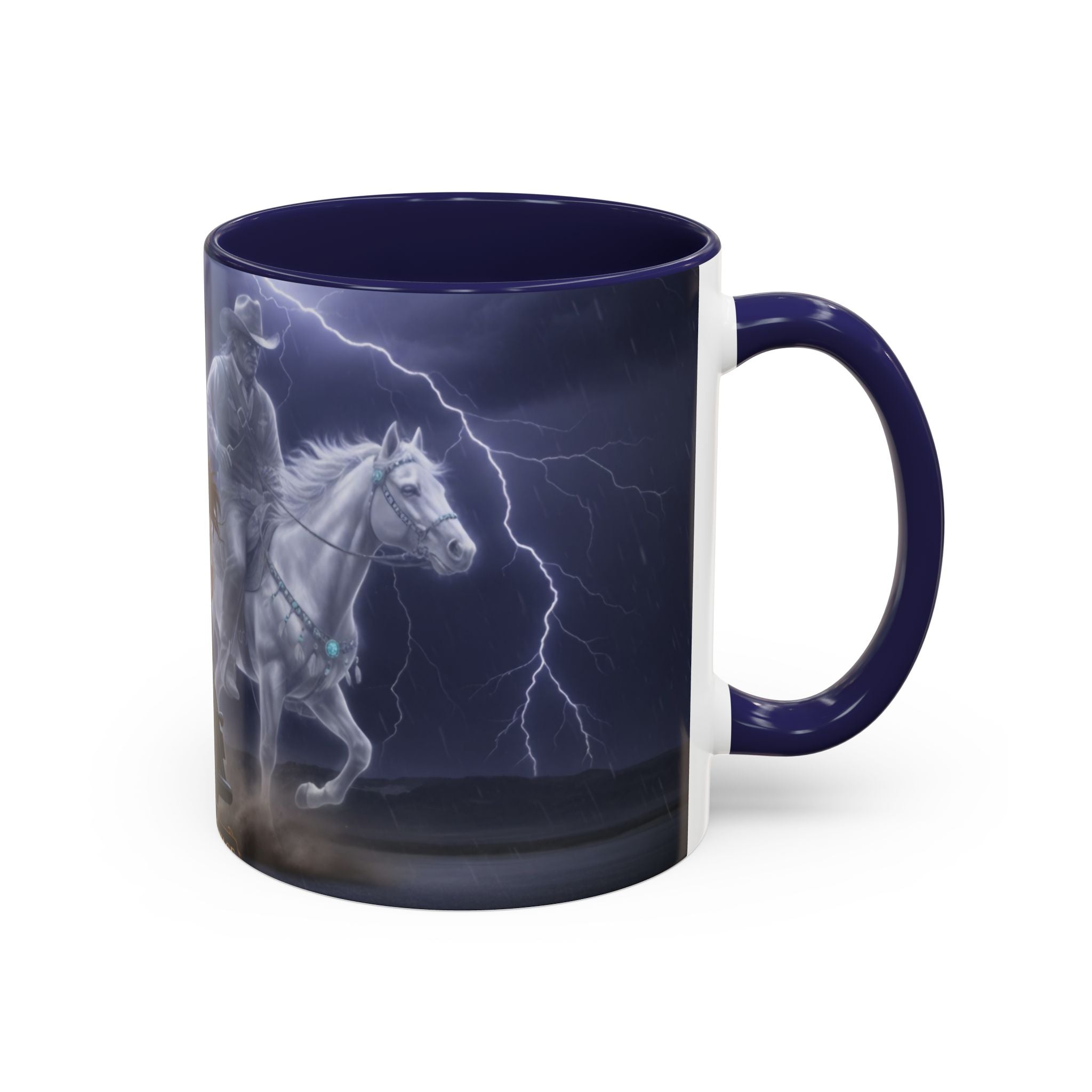 Western Ghost Riders Coffee Mug — Phantom Cowboy & Horse Lightning Accent Mug (11/15oz)