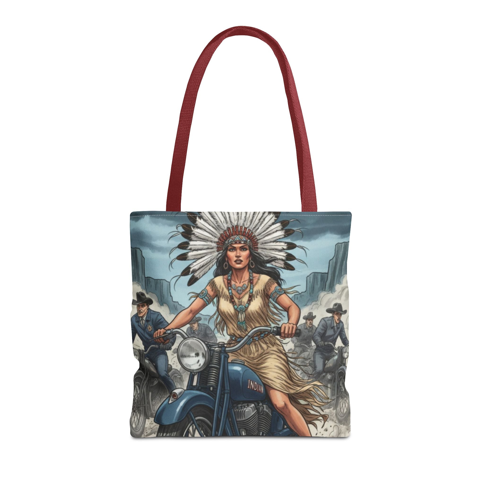 Vintage Biker Tote Bag — Motorcycle Pinup with Headdress