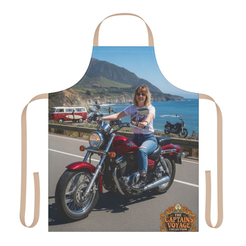 Custom Motorcycle Photo Apron — Personalized Biker Cook Apron with Scenic Ride Print