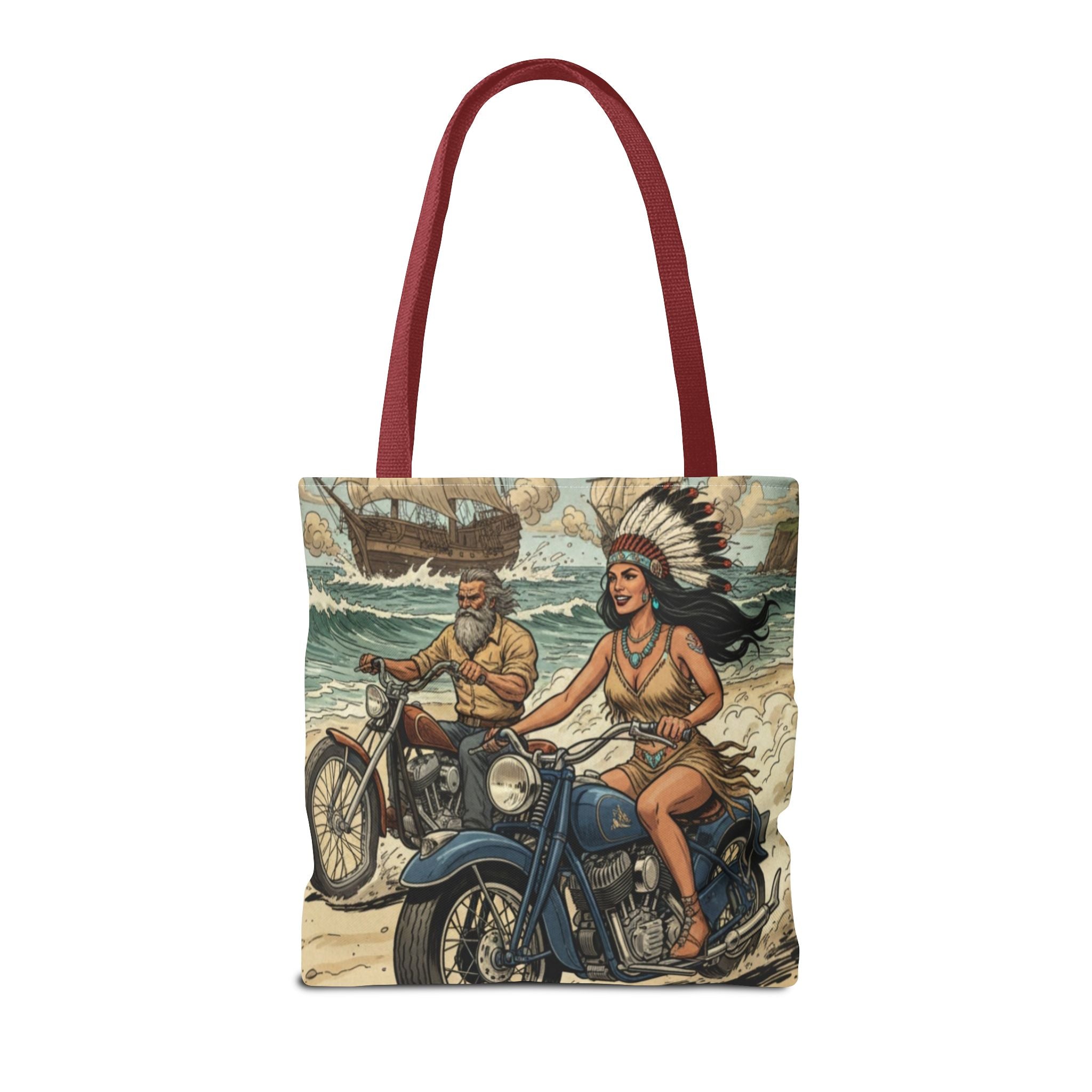 Vintage Biker Tote Bag — Motorcycle Pinup with Headdress