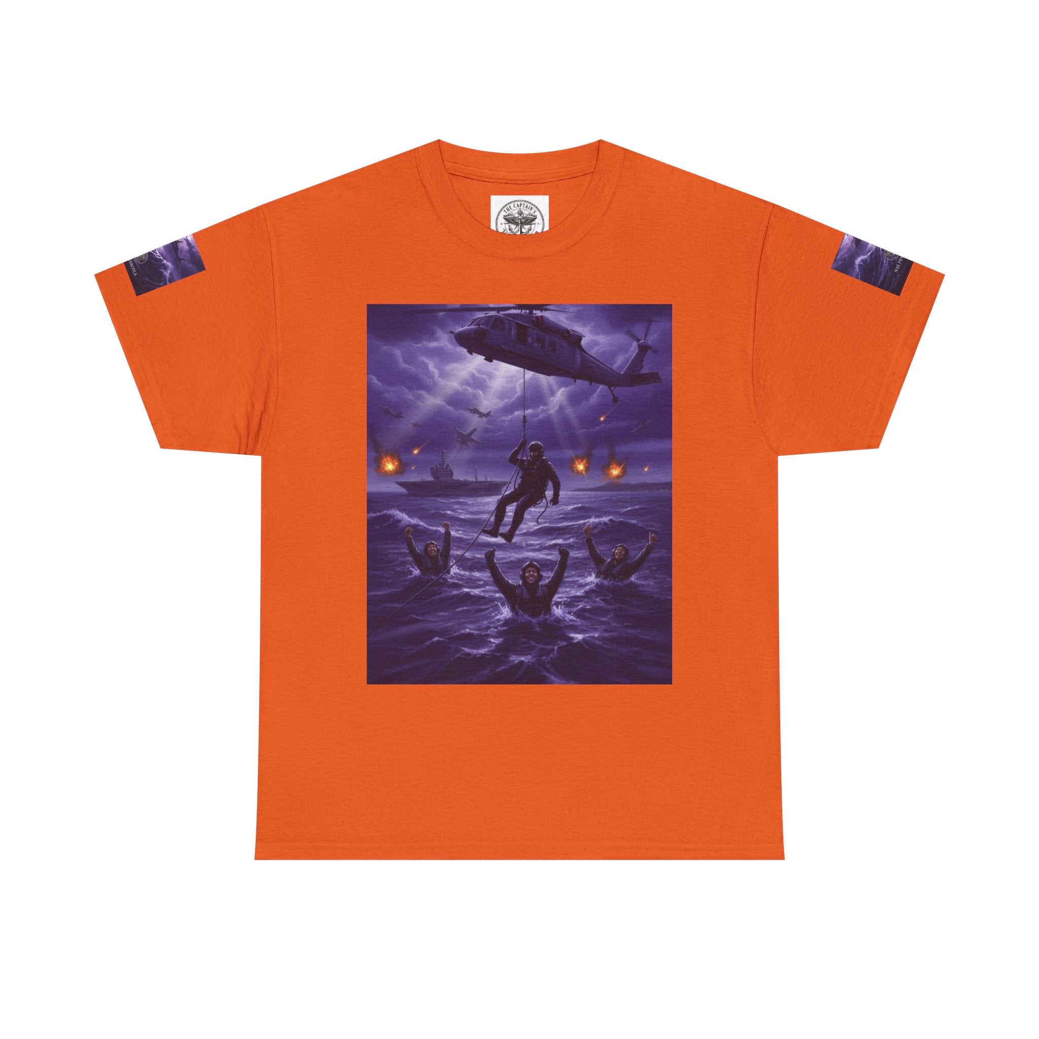 Rescue Night Tee — Purple Helicopter Sea Rescue Graphic T-Shirt