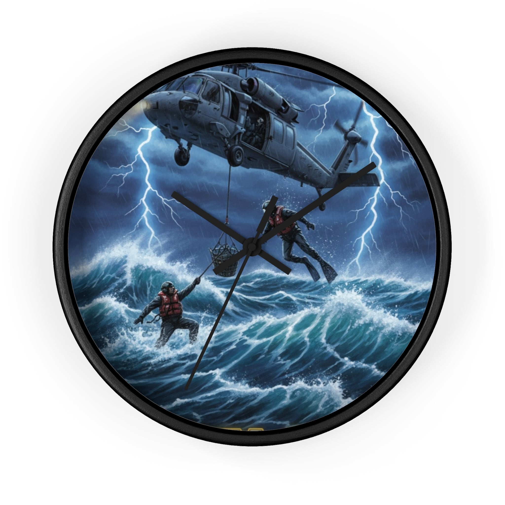 Rescue Helicopter Storm Wall Clock — Search & Rescue Ocean Scene