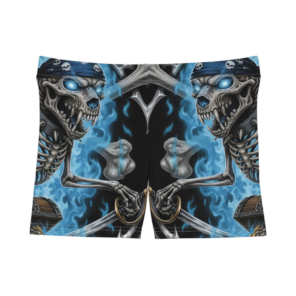 Skeleton Reaper Blue Flame Women's Shorts – Gothic Skull All-Over Print