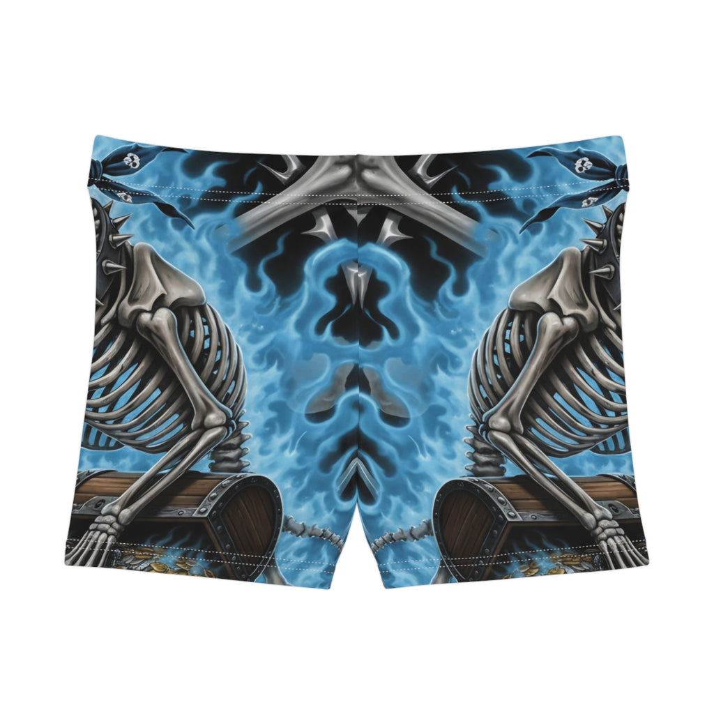 Skeleton Reaper Blue Flame Women's Shorts – Gothic Skull All-Over Print