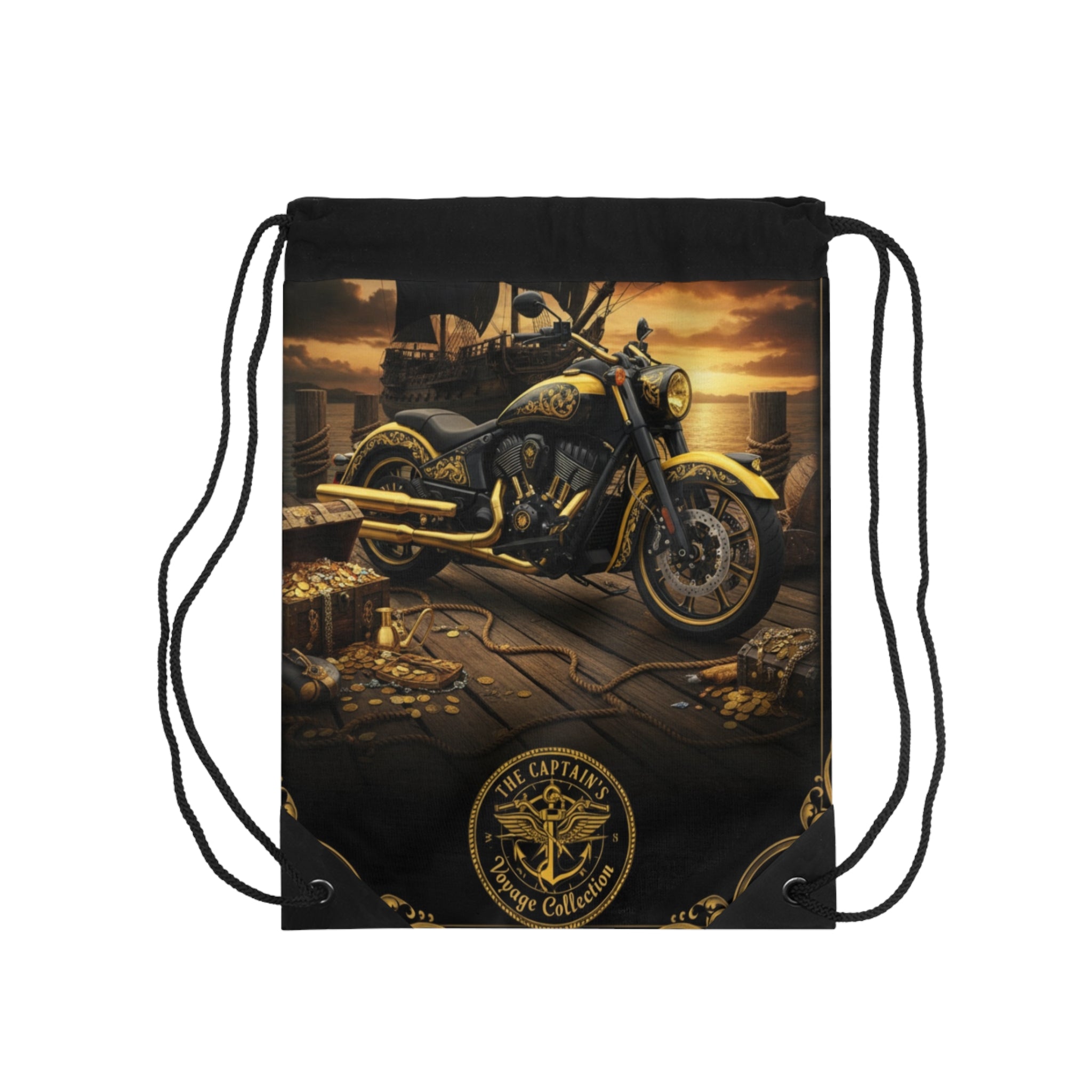 Pirate Motorcycle Drawstring Bag — Vintage Rider & Treasure Nightpack