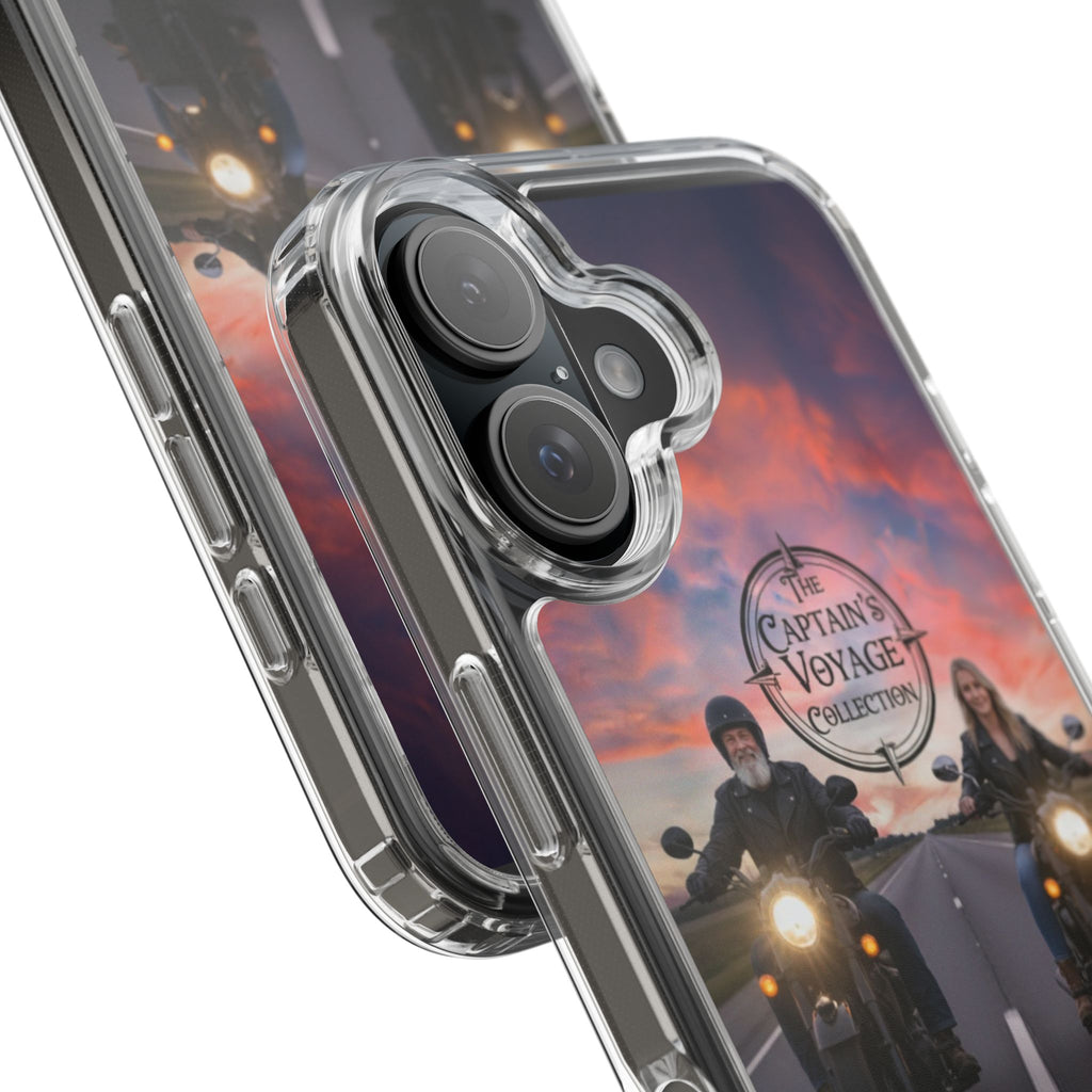 Clear Phone Case — 'The Captain's Voyage Collection' Motorcycle Sunset Design