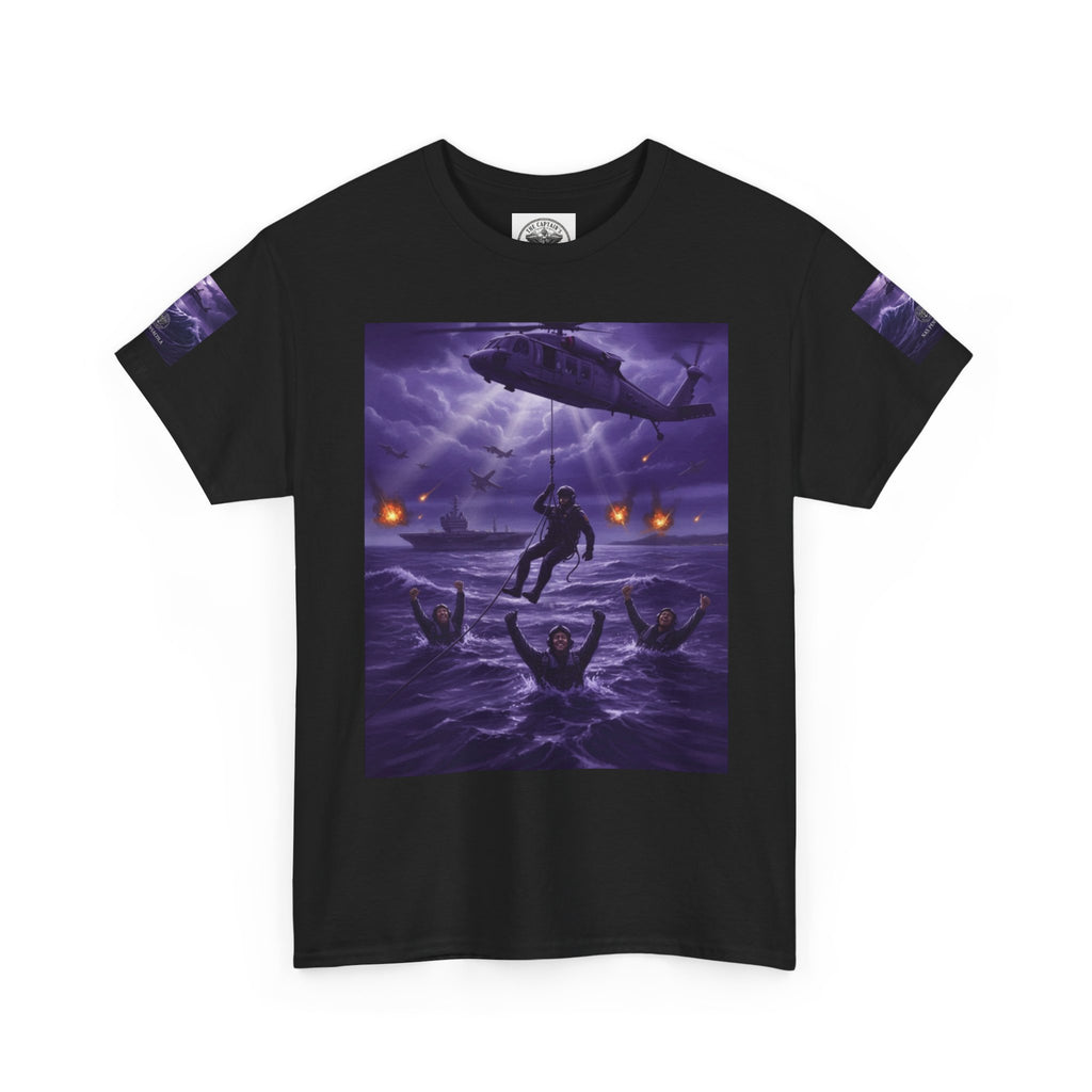 Rescue Night Tee — Purple Helicopter Sea Rescue Graphic T-Shirt