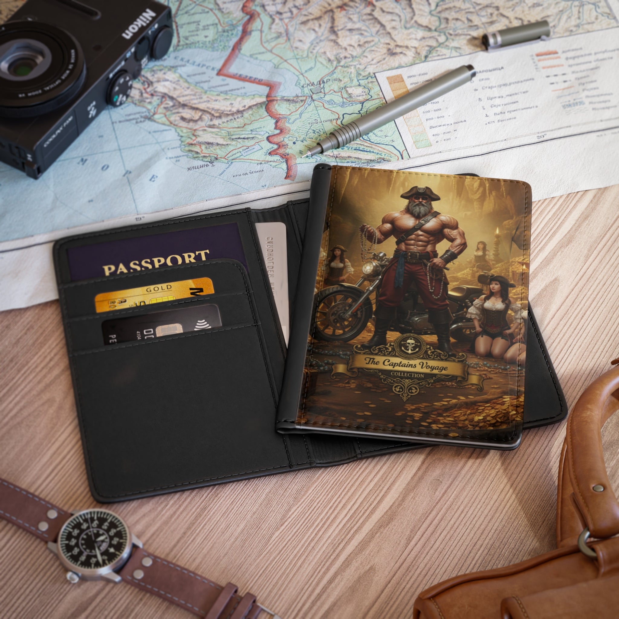 Pirate Captain Passport Cover — Rugged Biker Pirate Travel Wallet