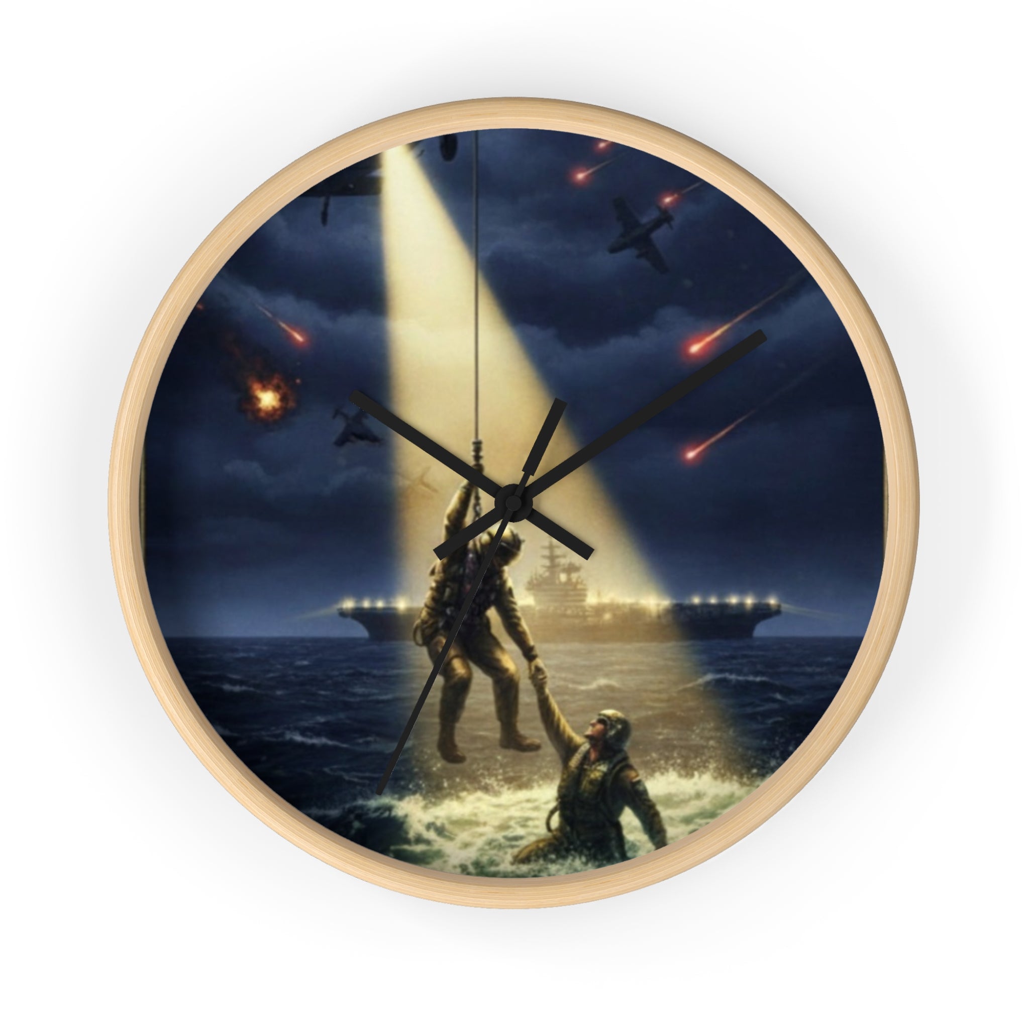 Rescue at Dawn Wall Clock — Military Helicopter Sea Rescue Scene