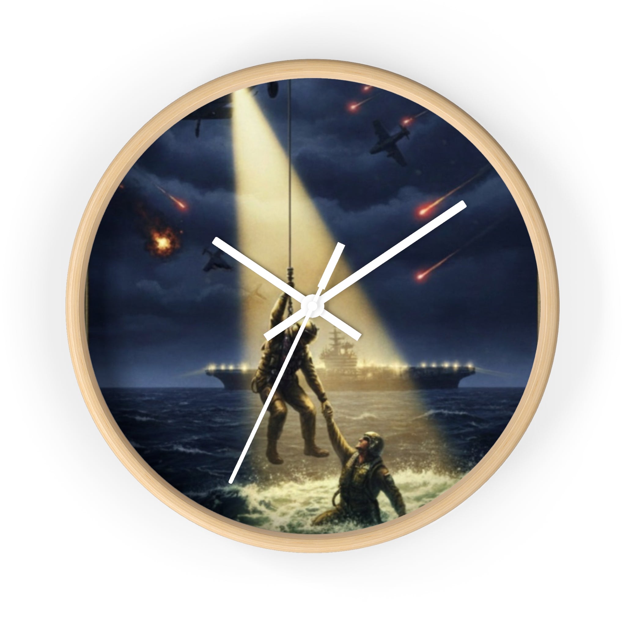 Rescue at Dawn Wall Clock — Military Helicopter Sea Rescue Scene