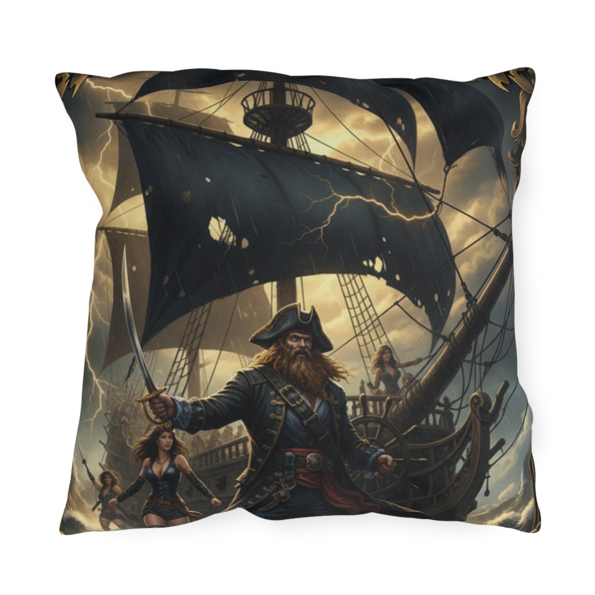 Pirate Captain Outdoor Pillow – Nautical Voyage Anchor Throw Cushion