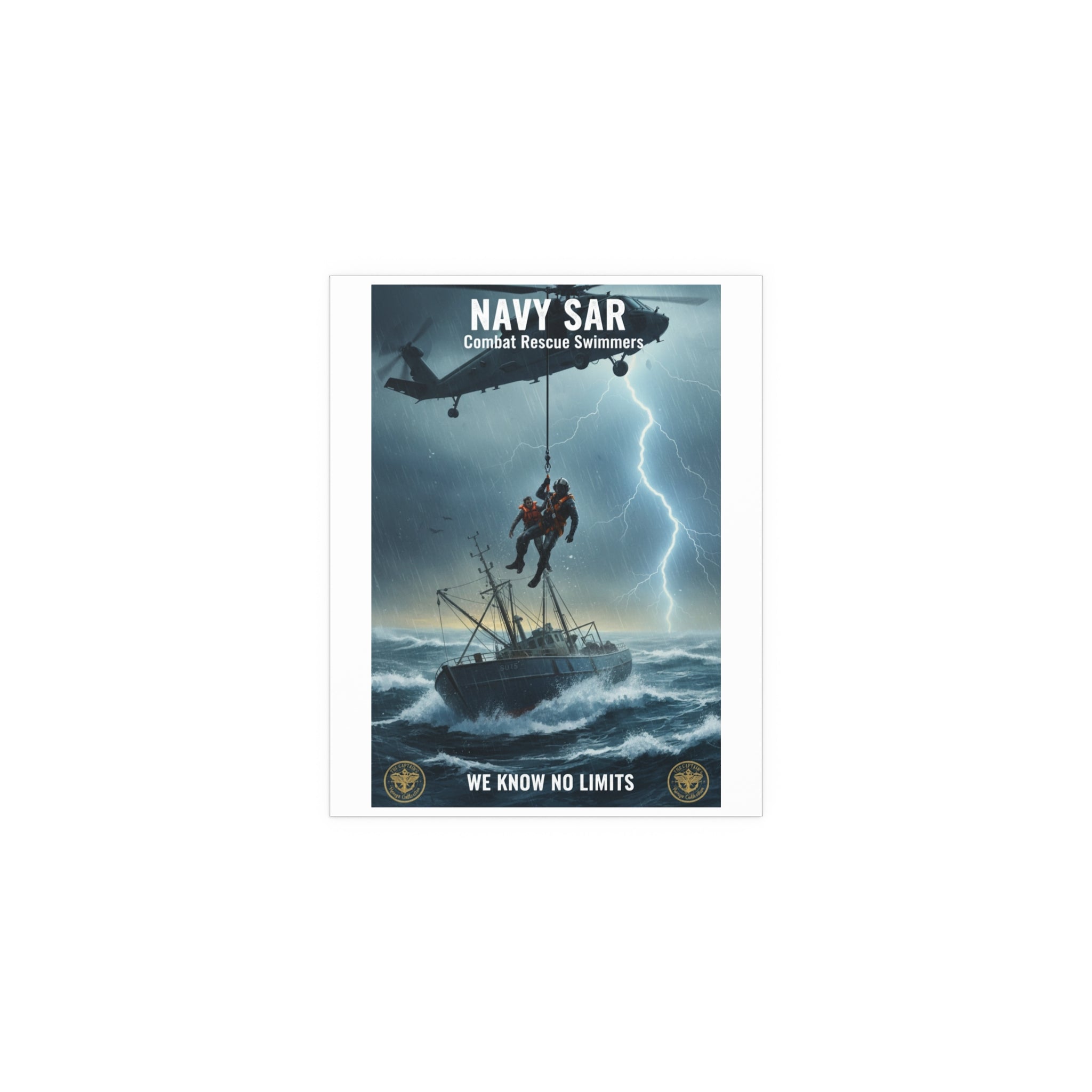 Rescue at Sea Silk Poster — Storm Helicopter Lifesaver Wall Art (Indoor/Outdoor)