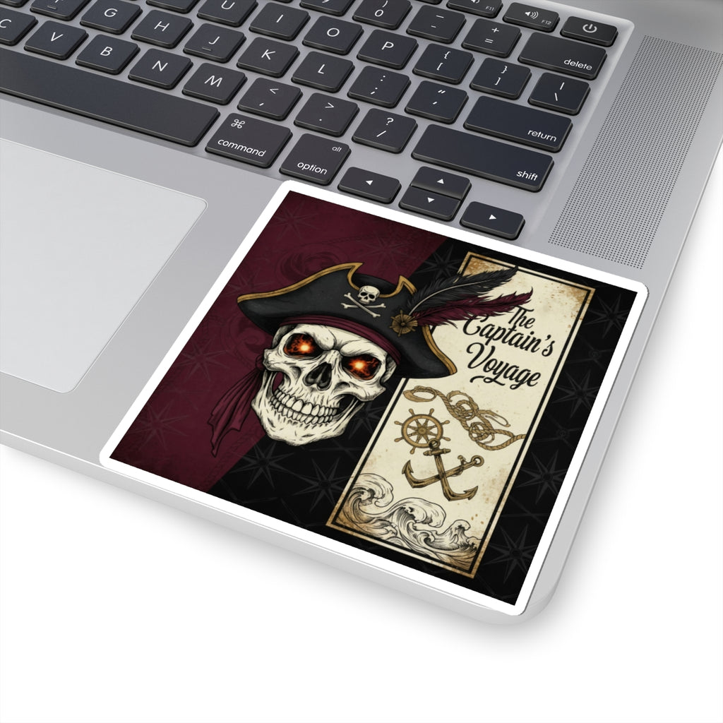 Pirate Skull Kiss-Cut Sticker — "The Captain's Voyage" Vintage Nautical Decal