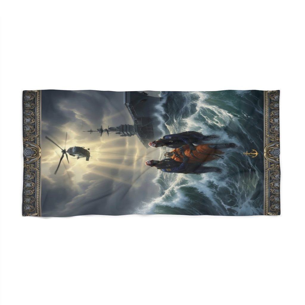 Nautical Rescue Beach Towel — Stormy Sea Lifeboat Design