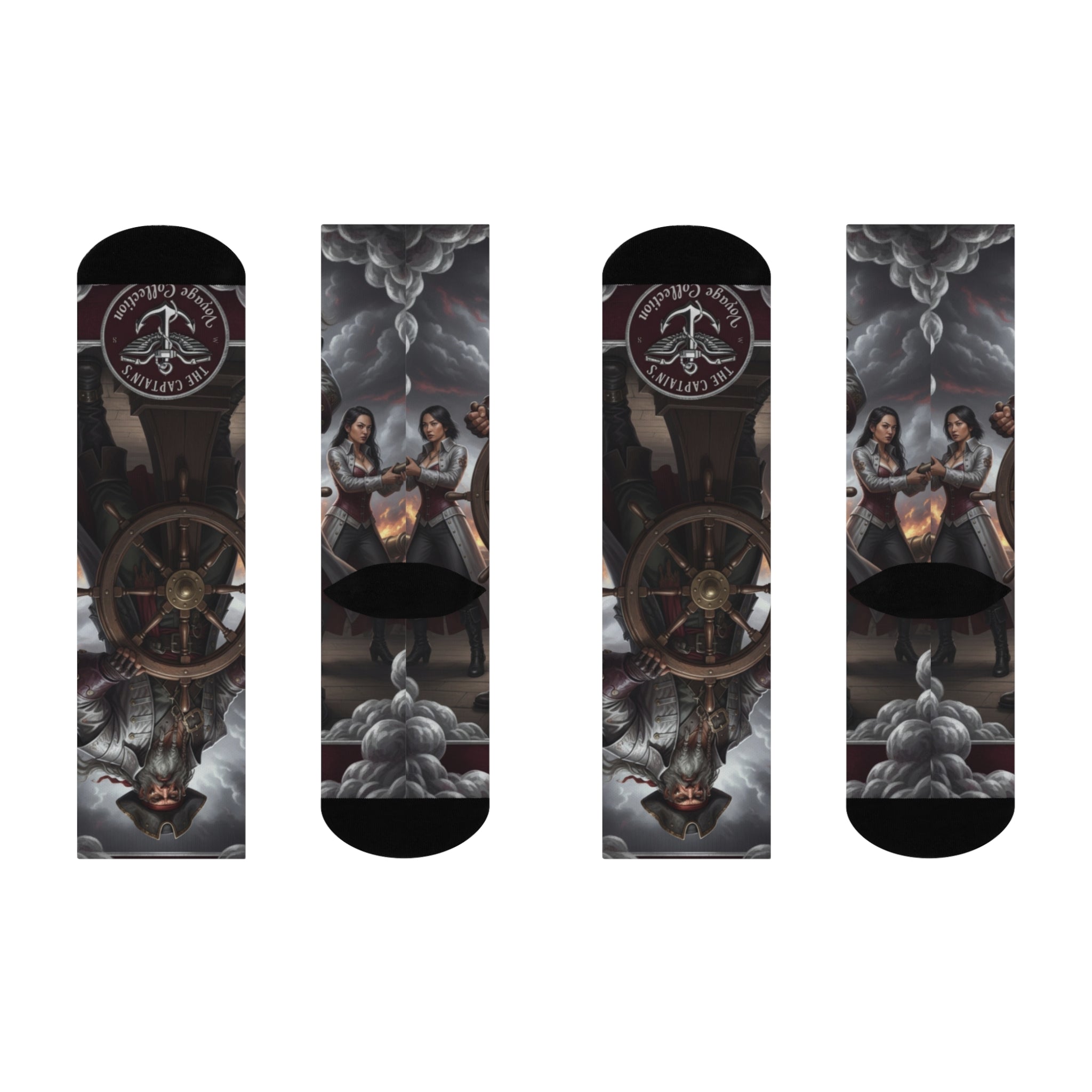 Pirate Captain Crew Socks — Nautical Captain Wheel Design Cushioned Socks