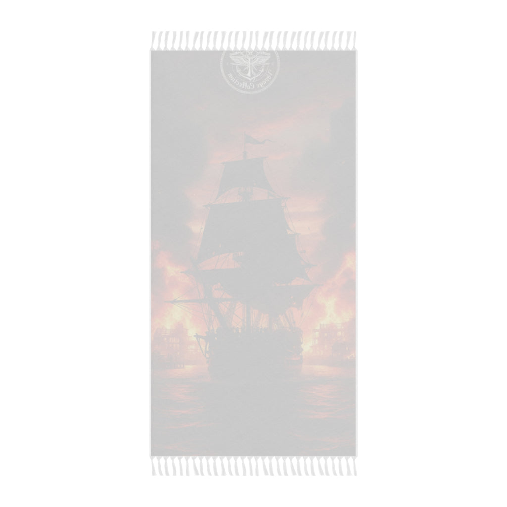 Pirate Ship Beach Towel — Flaming Sunset Shipwreck Scene