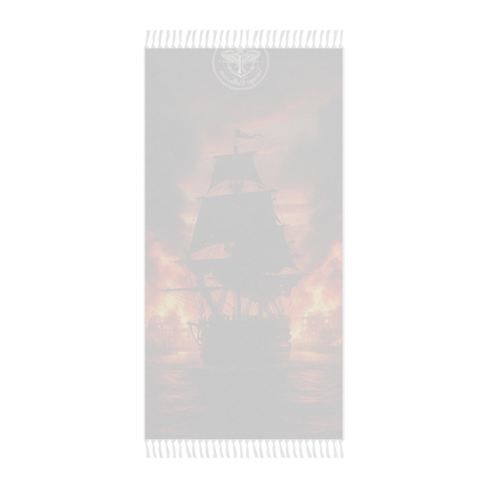 Pirate Ship Beach Towel — Flaming Sunset Shipwreck Scene