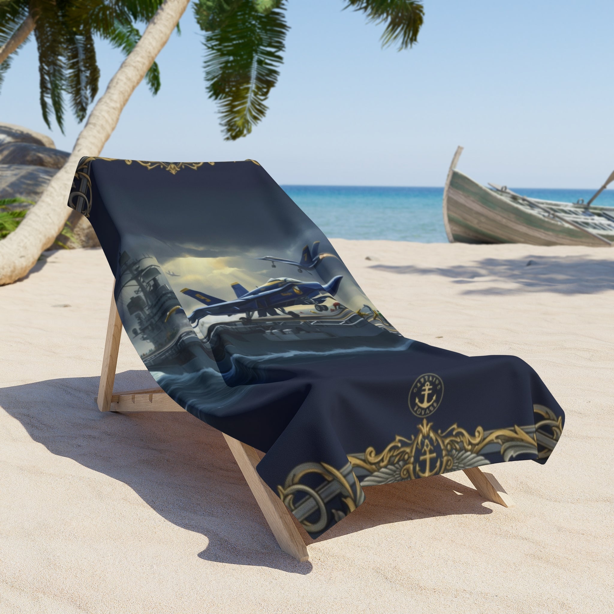 Navy Aircraft Carrier Beach Towel – Retro Fighter Jet Seaside Design