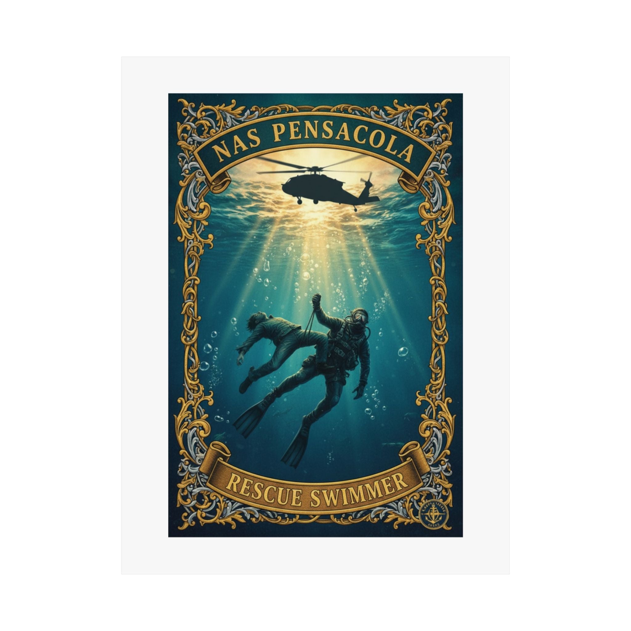 NAS Pensacola Rescue Swimmer Matte Vertical Poster — Military Diver Wall Art