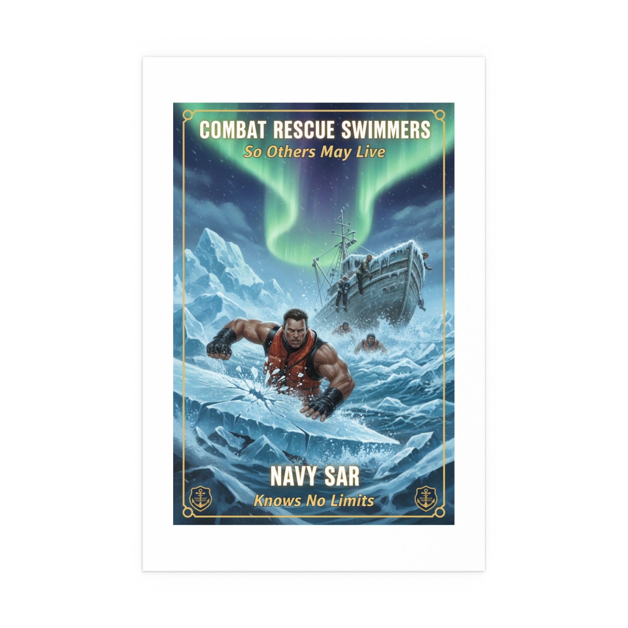 Combat Rescue Swimmers Silk Poster — Navy SAR 'So Others May Live' Arctic Rescue Print