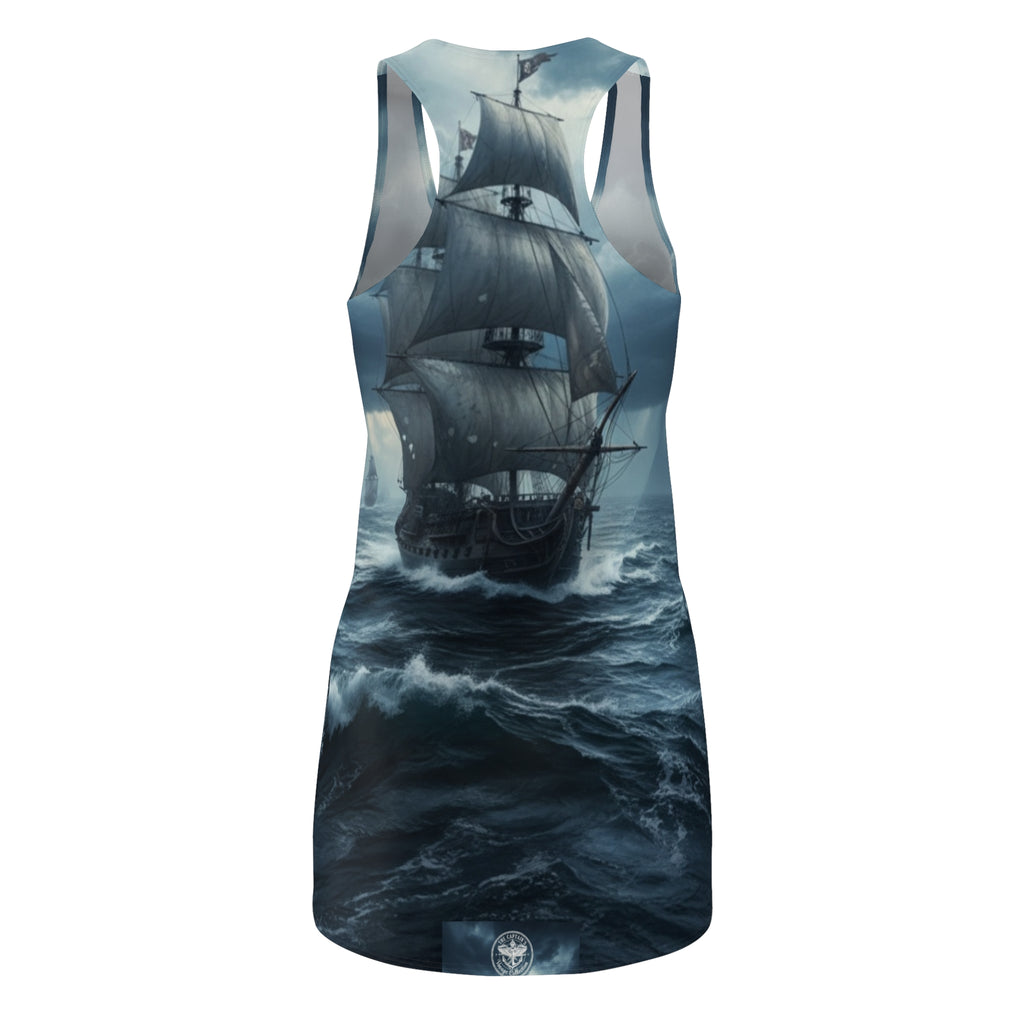 Sailboat Storm Racerback Dress — Dark Ocean Ship Print AOP