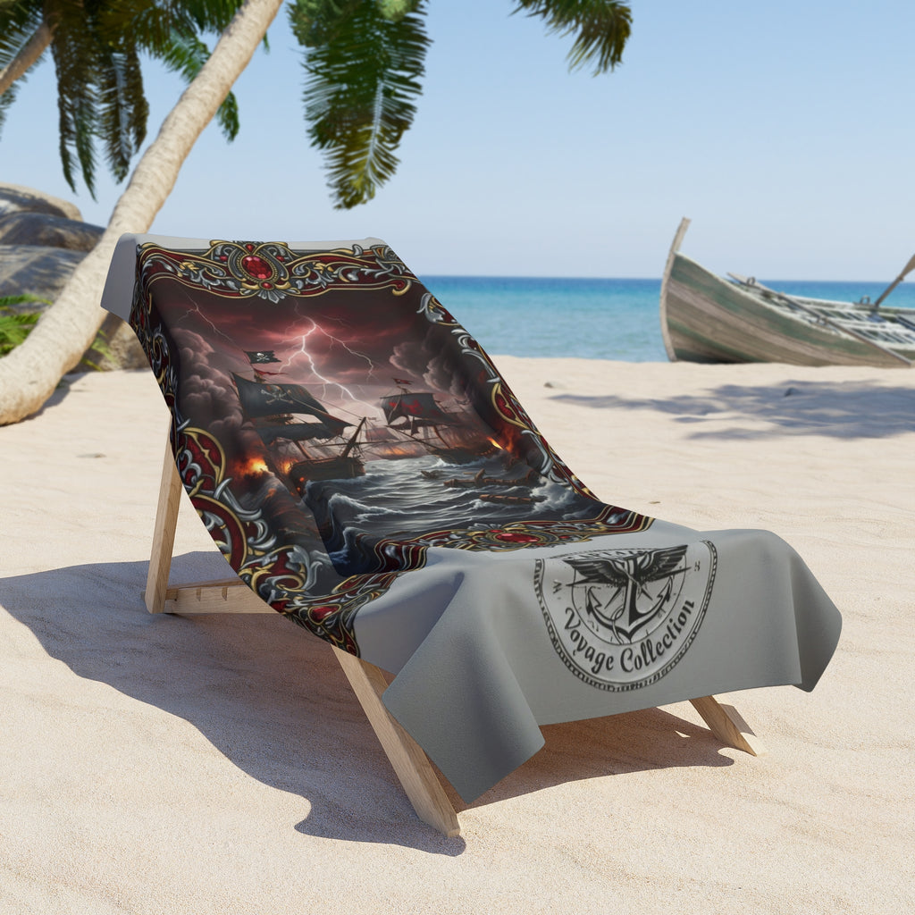 Pirate Ship Storm Beach Towel — Nautical Gothic Ocean Scene