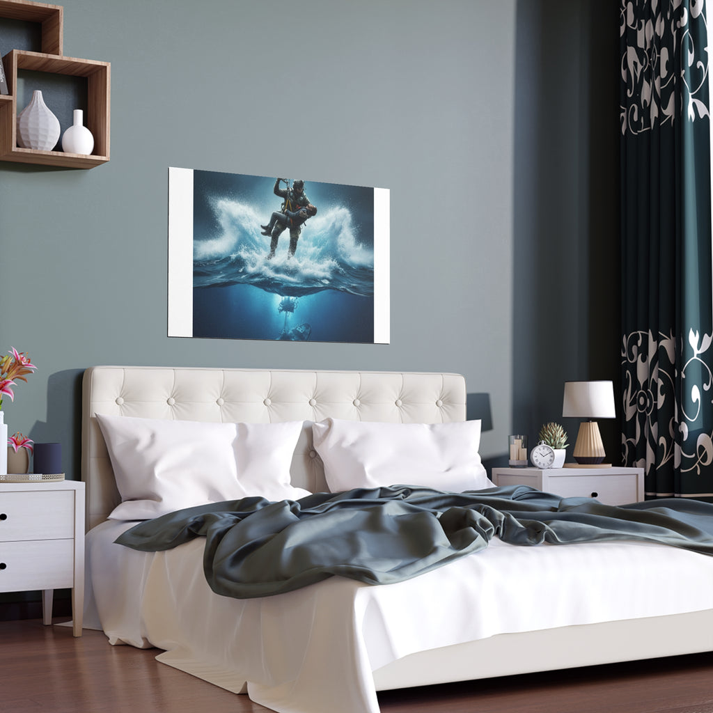 Diver Split-View Silk Poster — Underwater Adventure Wall Art (Indoor/Outdoor)
