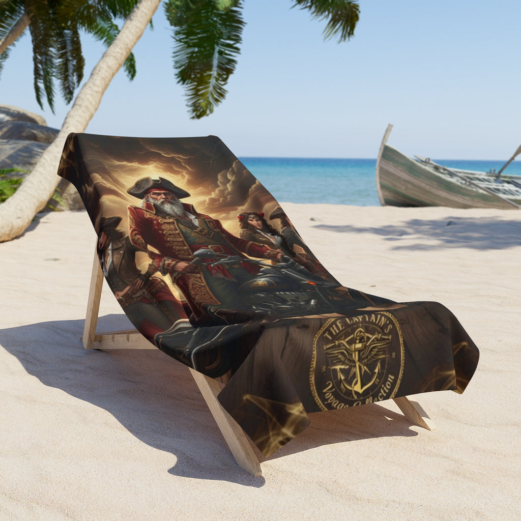 Pirate Crew Motorcycle Beach Towel — Vintage Nautical Captain Artwork