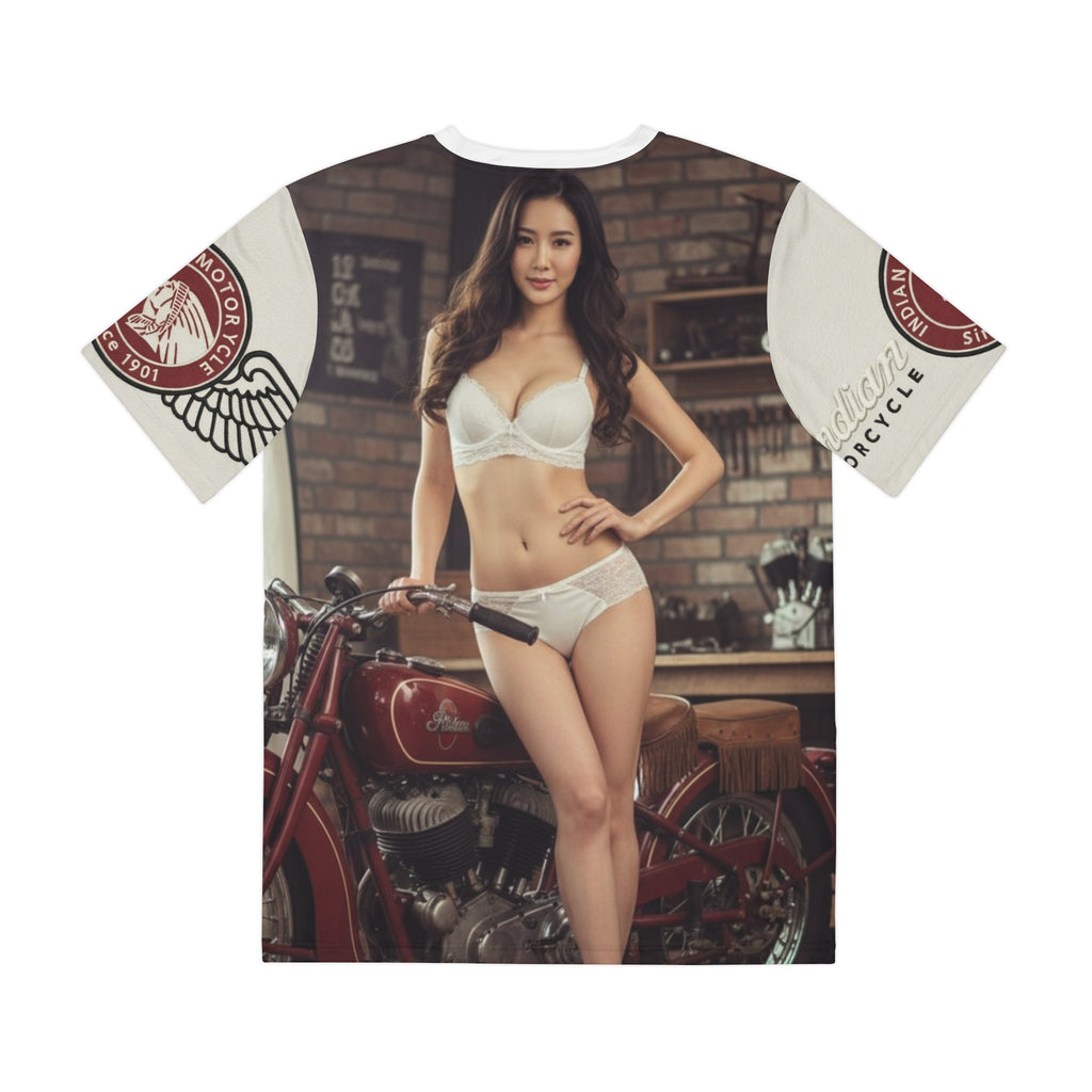 Pinup Motorcycle Tee — Vintage Biker Girl All-Over Print