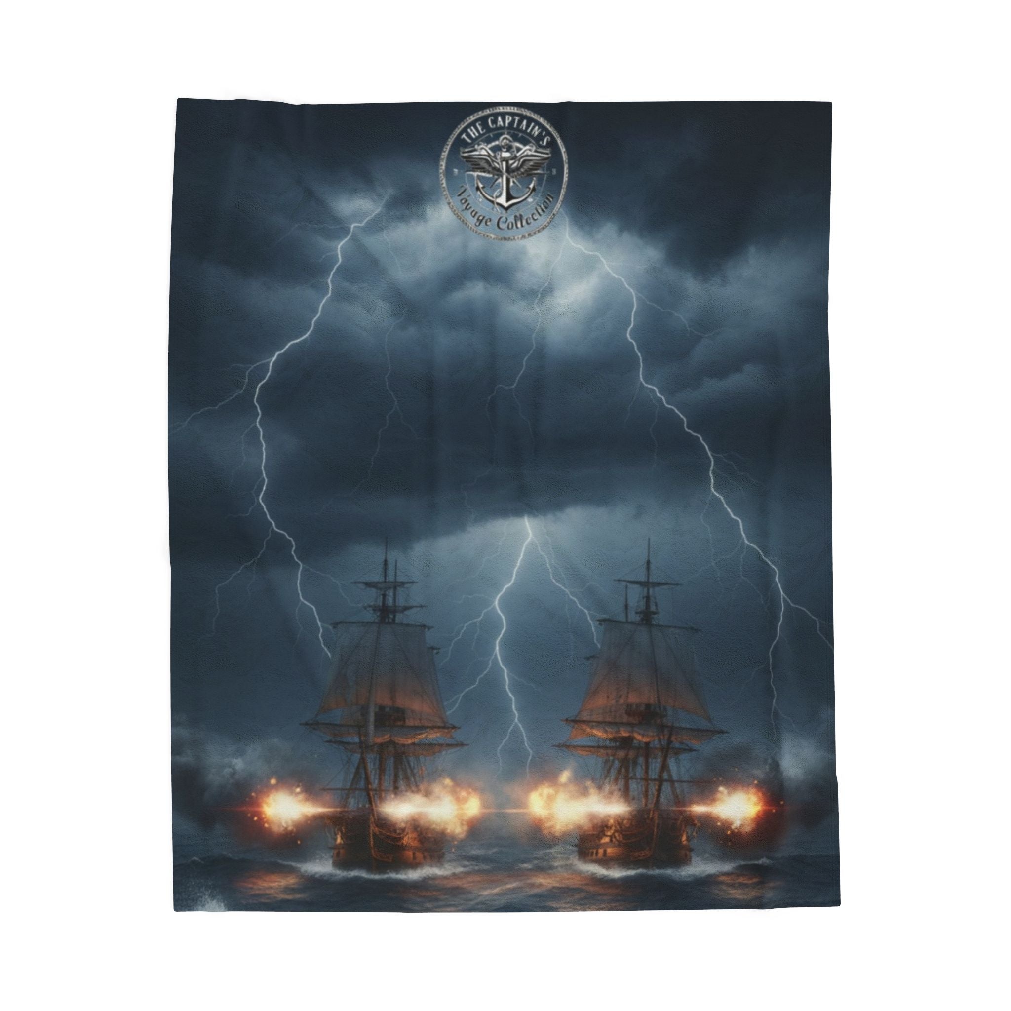 Naval Battle Velveteen Plush Blanket – Stormy Ship Warfare Design