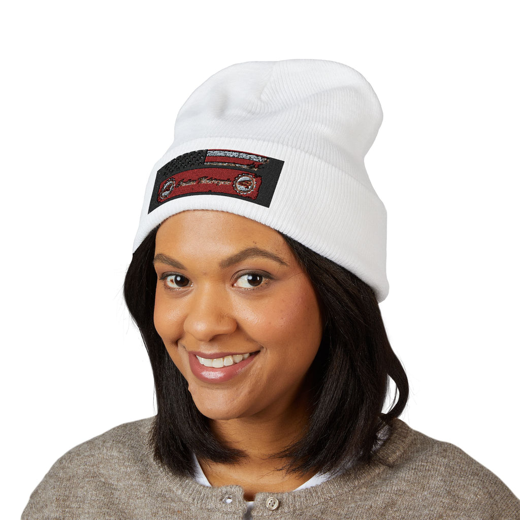 Retro Cassette Embroidered Beanie — Vintage Music Knit Hat