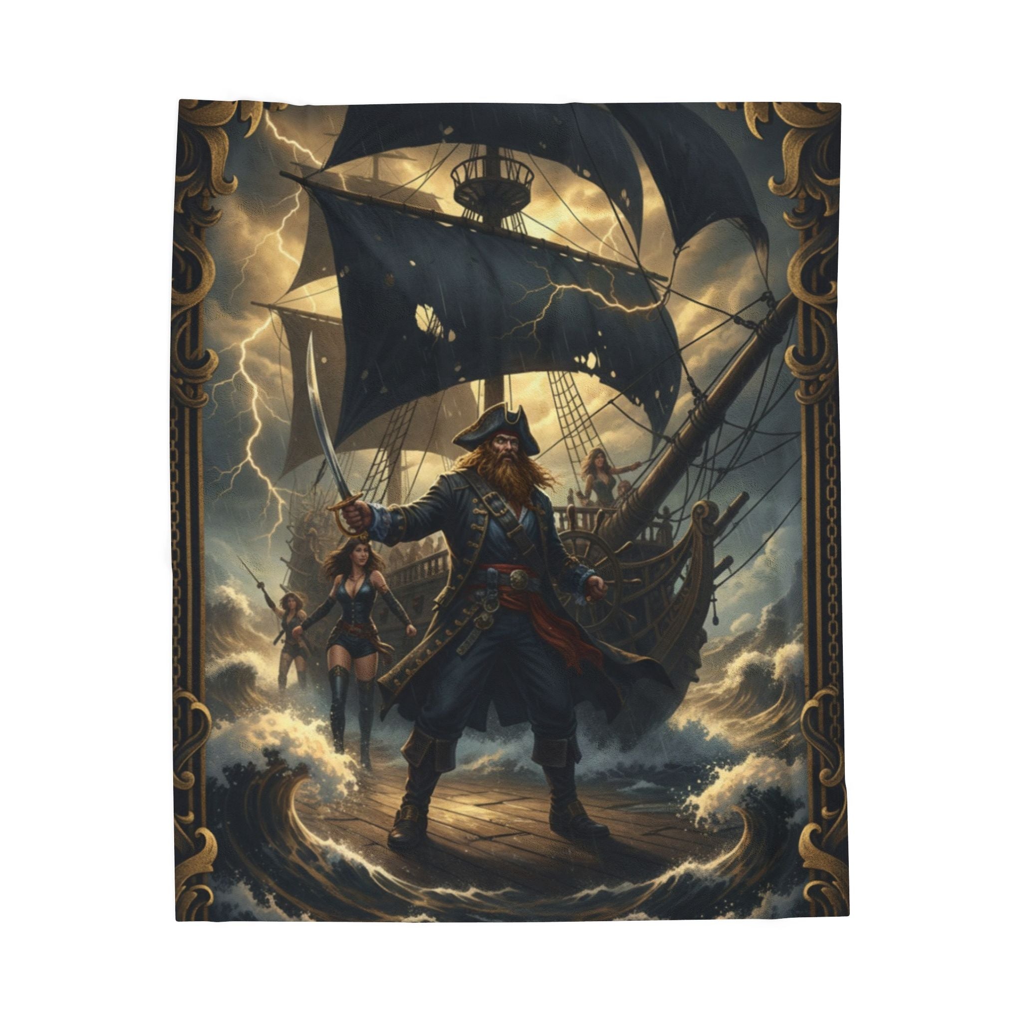 Pirate Captain Velveteen Plush Blanket – Nautical Adventure Throw for Seafaring Fans