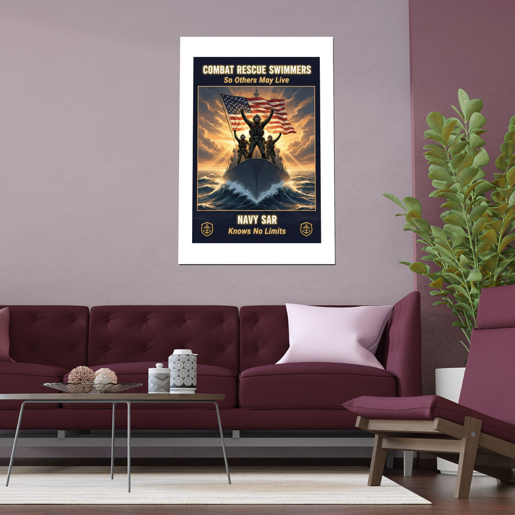 Combat Rescue Swimmers Silk Poster — "So Others May Live" Navy SAR Wall Art
