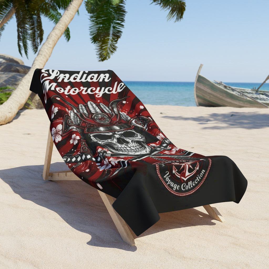 Indian Motorcycle Skull Beach Towel – Red Samurai Helmet Biker Design