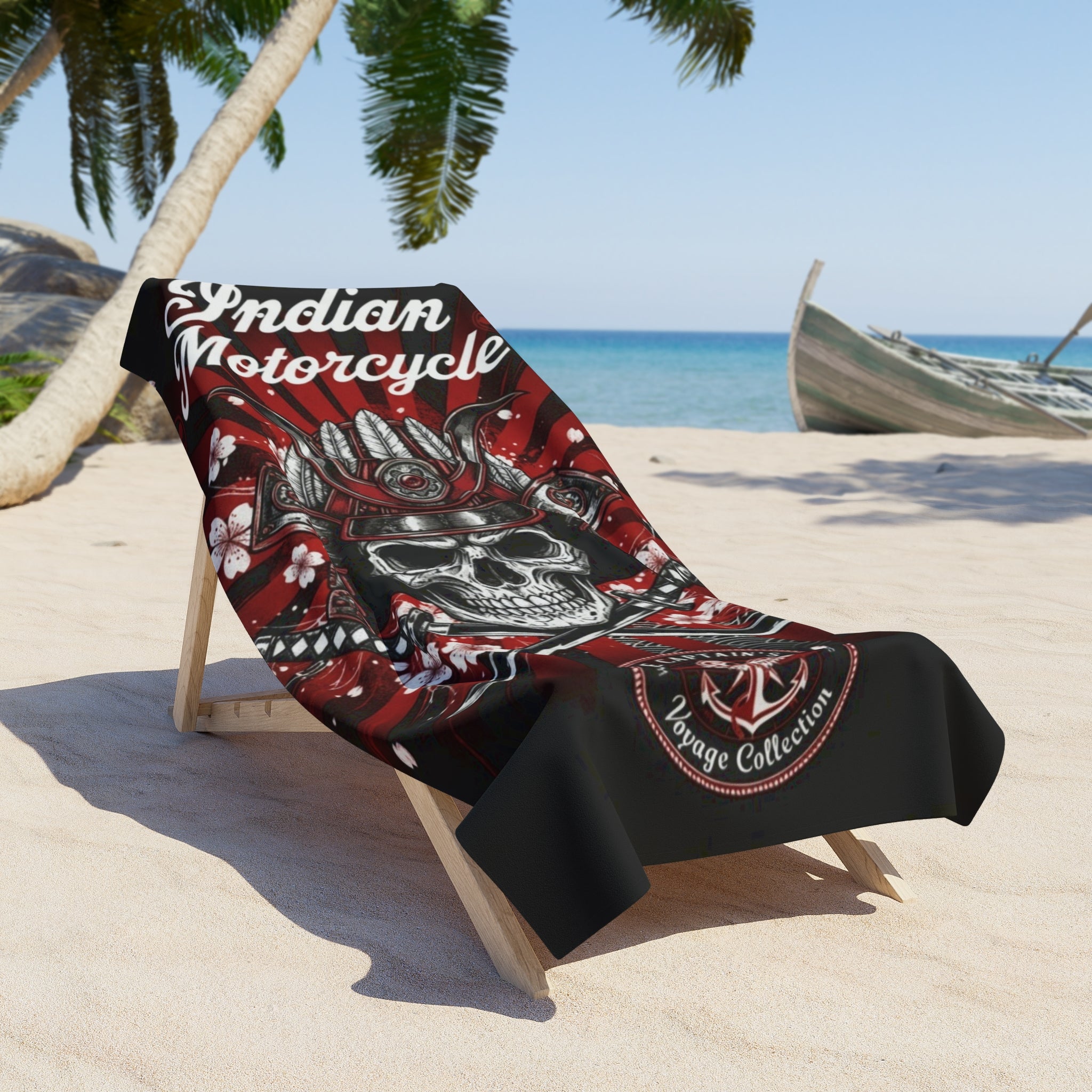 Indian Motorcycle Skull Beach Towel – Red Samurai Helmet Biker Design