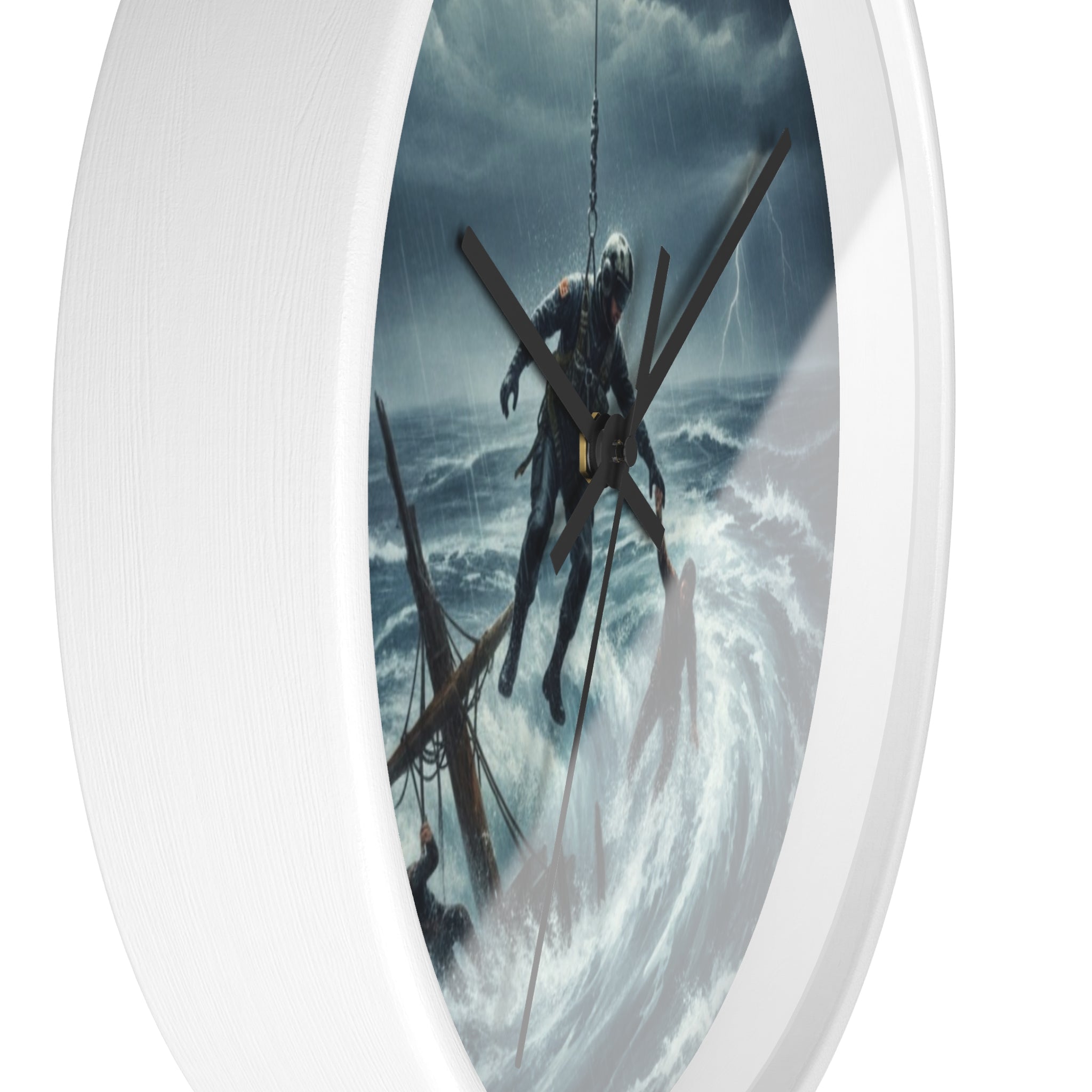 Wall Clock - Dramatic Rescue at Sea Nautical Storm Art Clock