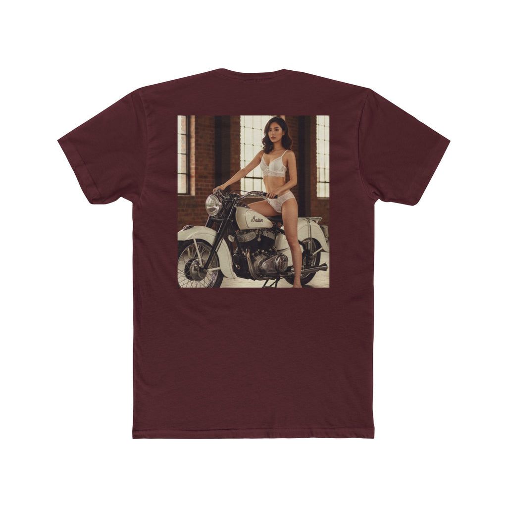 Vintage Motorcycle Pinup Tee — Retro Biker Photo Graphic T-Shirt
