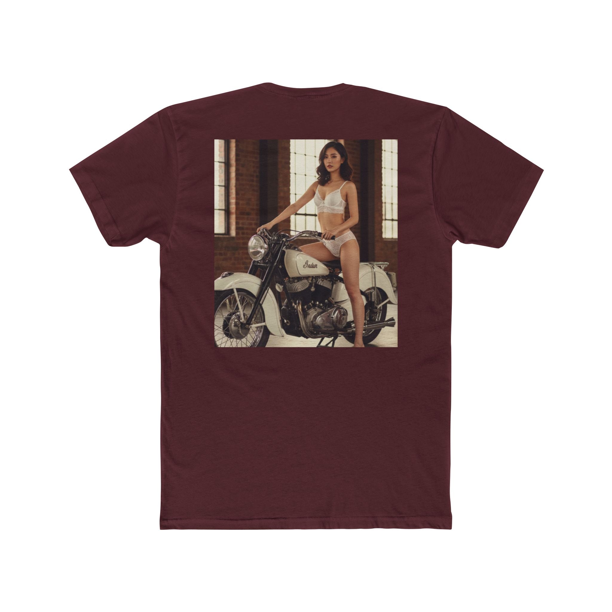 Vintage Motorcycle Pinup Tee — Retro Biker Photo Graphic T-Shirt