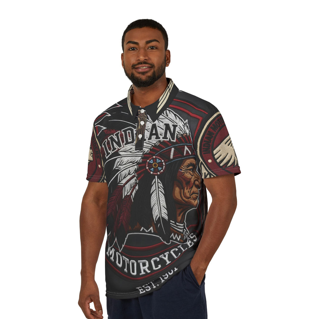 Indian Motorcycles Graphic Polo Shirt — Vintage Native Chief Motorcycle Design