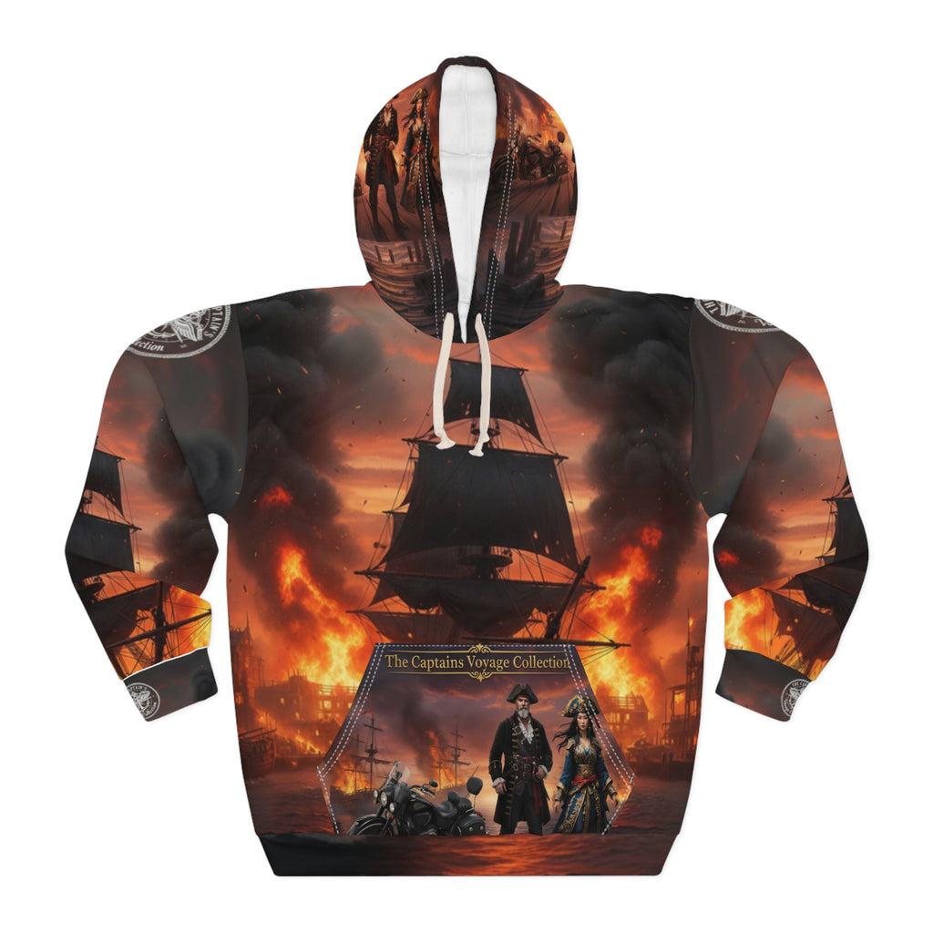 Pirate Ship Hoodie – Flaming Battle Nautical Pullover