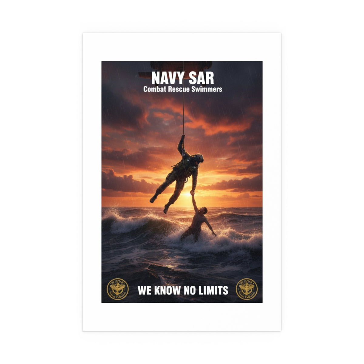 Navy SAR Combat Rescue Swimmers Silk Poster — “We Know No Limits” Indoor/Outdoor Wall Art