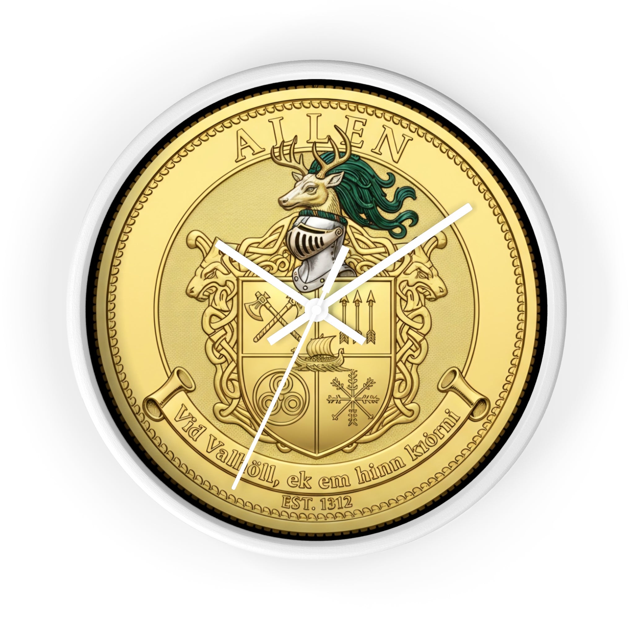 Wall Clock — Aitken Family Crest Gold Coat of Arms Clock