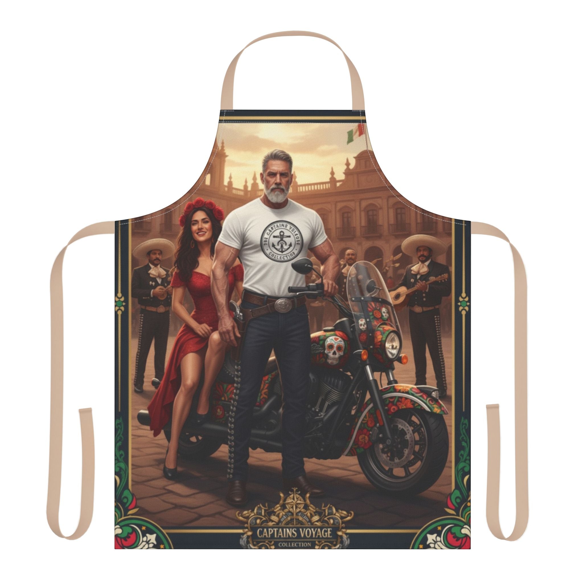 Captain’s Voyage Biker Apron — Vintage Motorcycle Chef Apron with Rider & Pin-Up Design