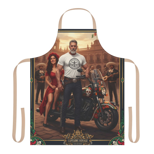 Captain’s Voyage Biker Apron — Vintage Motorcycle Chef Apron with Rider & Pin-Up Design