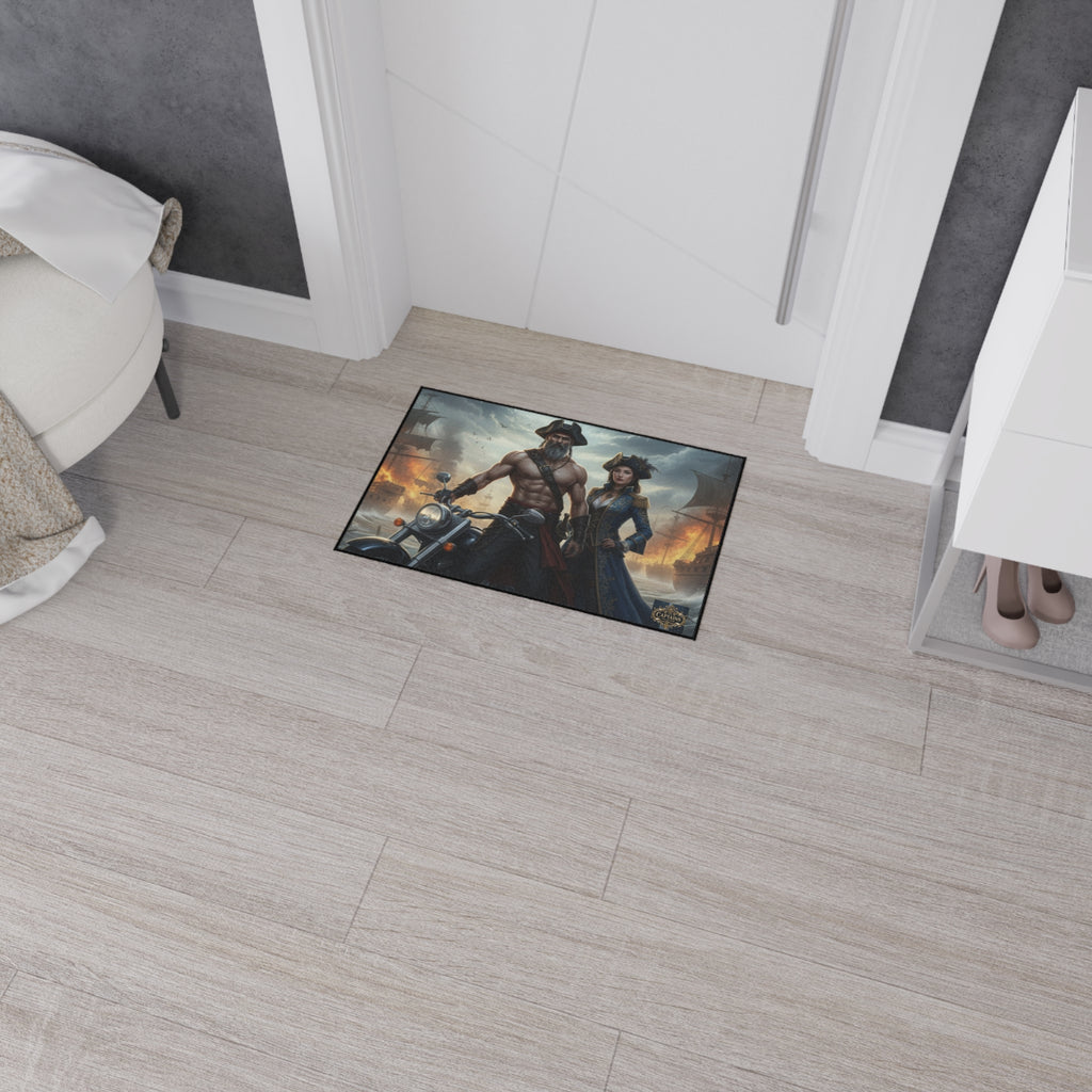 Pirate Captain & Corsair Heavy-Duty Floor Mat — Nautical Motorcycle Art Rug