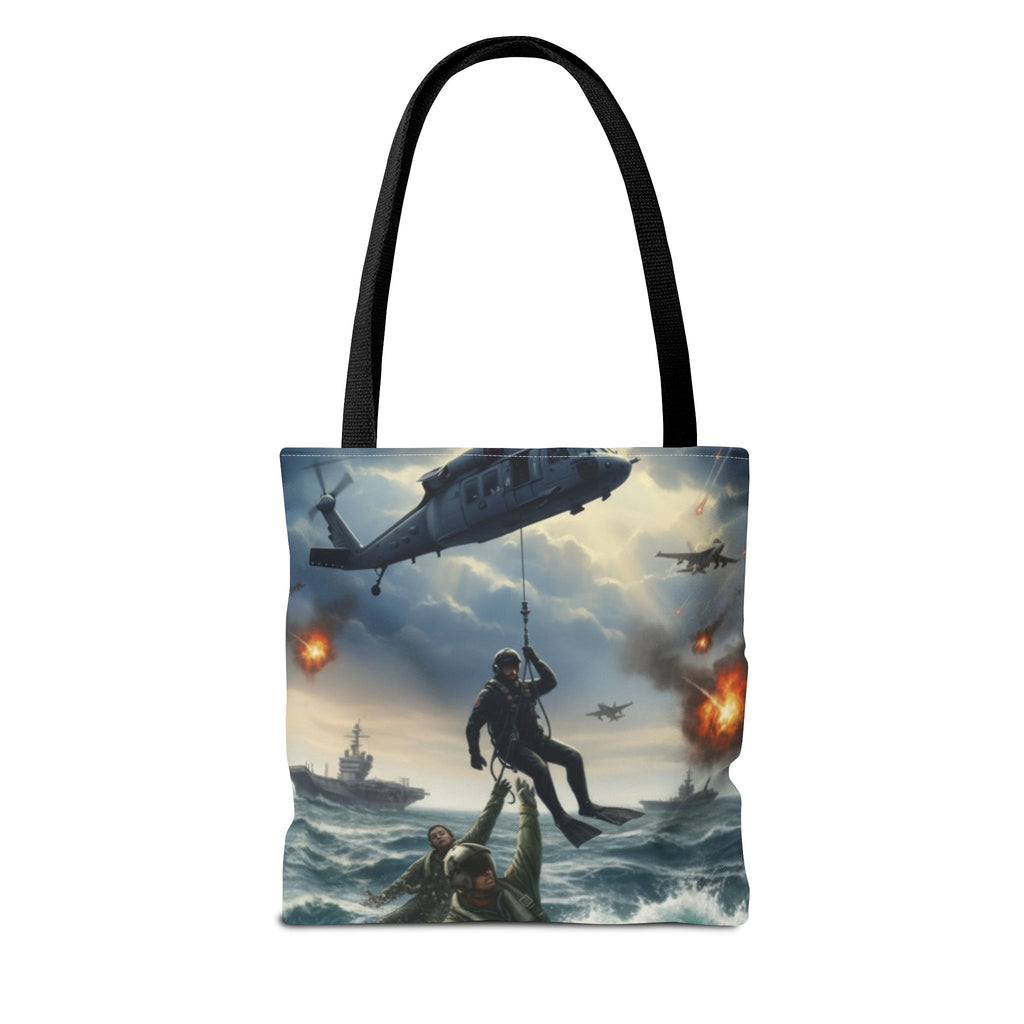 Rescue Squadron Tote Bag – Military Helicopter & Ship Search and Rescue Artwork