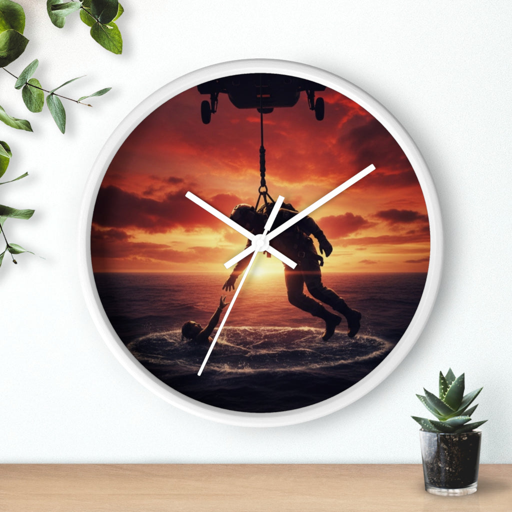 Wall Clock — Dramatic Rescue Helicopter Sunset Clock for First Responders & Military