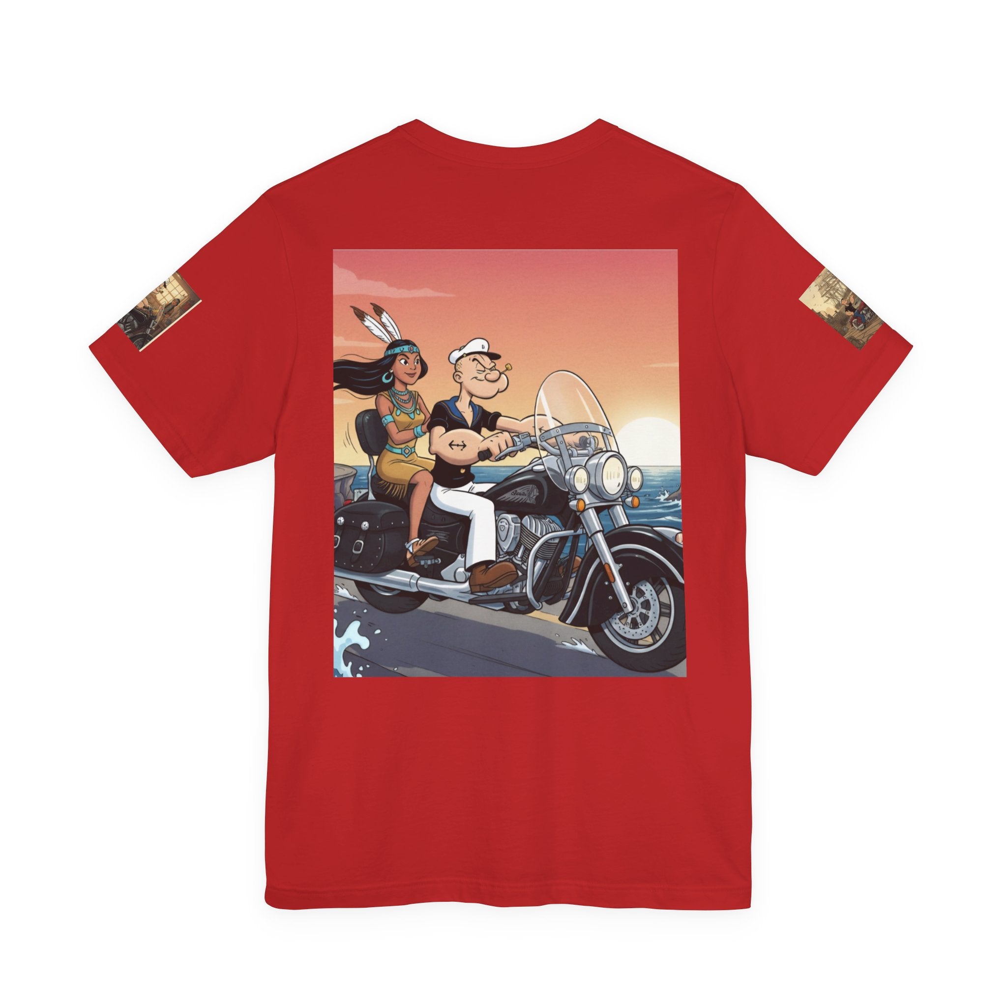Popeye & Olive Adventure Tee — Vintage Motorcycle Campfire Graphic T-Shirt