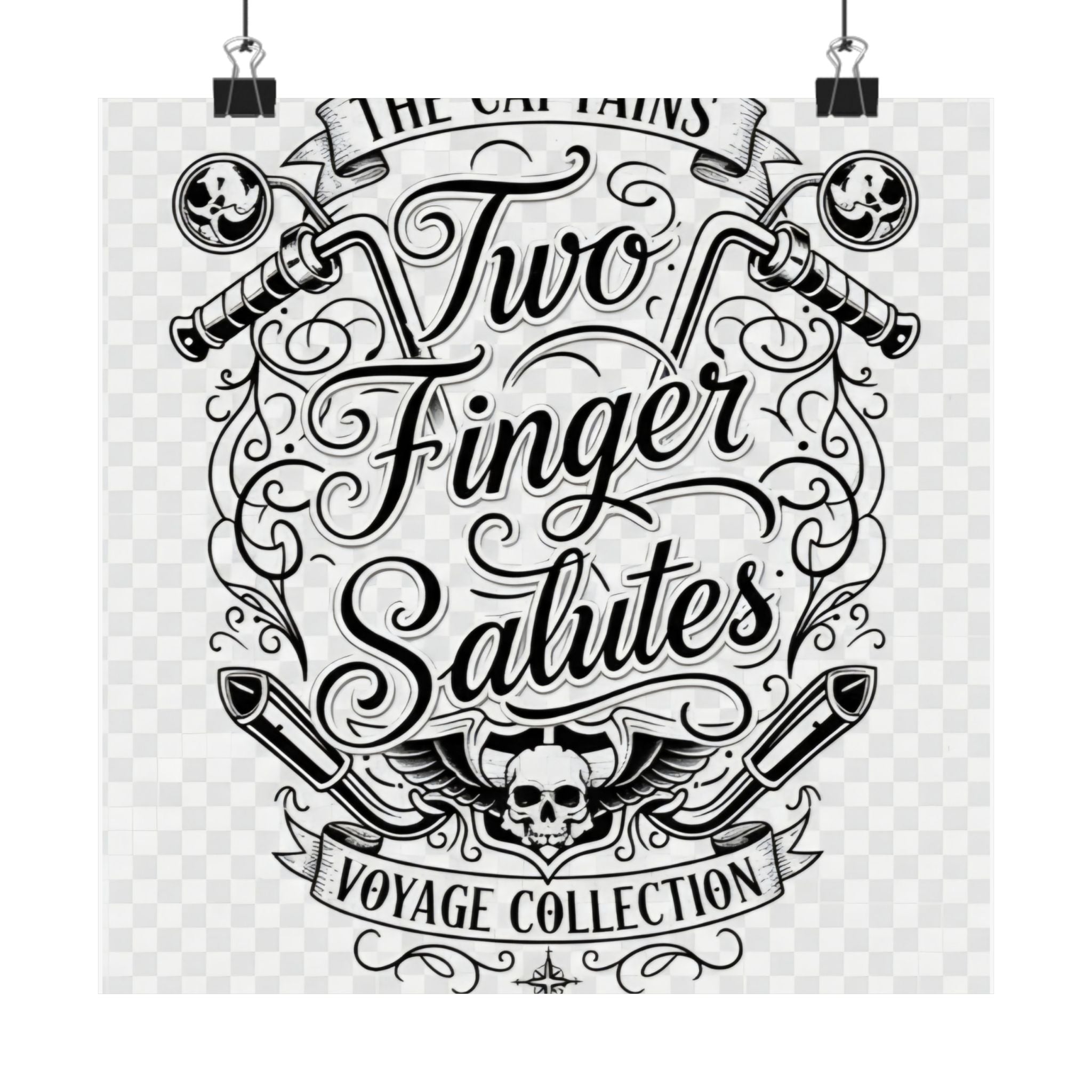 Two Finger Salutes Poster — Vintage Nautical Skull Voyage Wall Art
